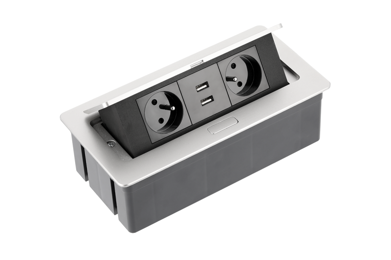 Nábytková zásuvka GTV AE-PBSUC2GU-53 2x2P+PE + 2x USB strieborná